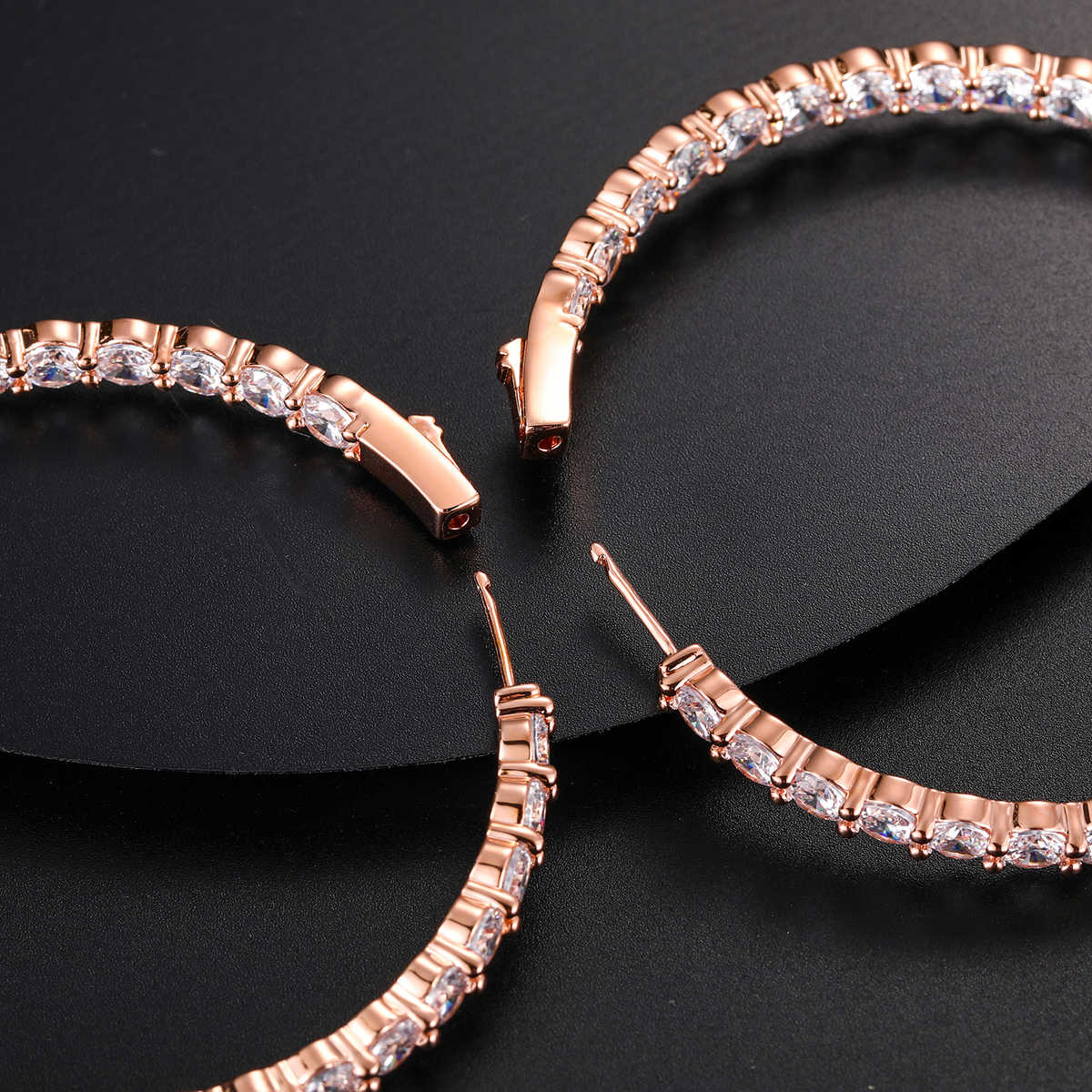 PENDIENTES DE AROS GRANDES MOISSANITA VVS 68mm - PLATA 925 - ORO ROSA - Bling del Barrio