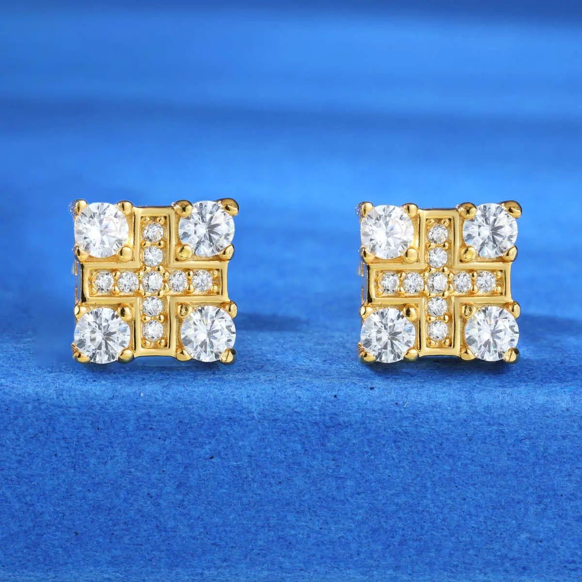 PENDIENTES DE CRUZ CUADRADA CON MOISSANITA VVS - ORO - PLATA 925 - Bling del Barrio