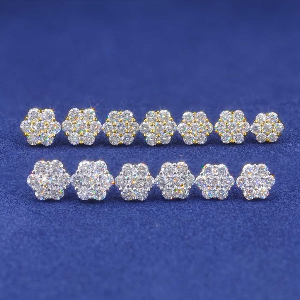 PENDIENTES DE FLOR MOISSANITA VVS DE 5.6 - 13mm - PLATA 925 - ORO BLANCO - Bling del Barrio