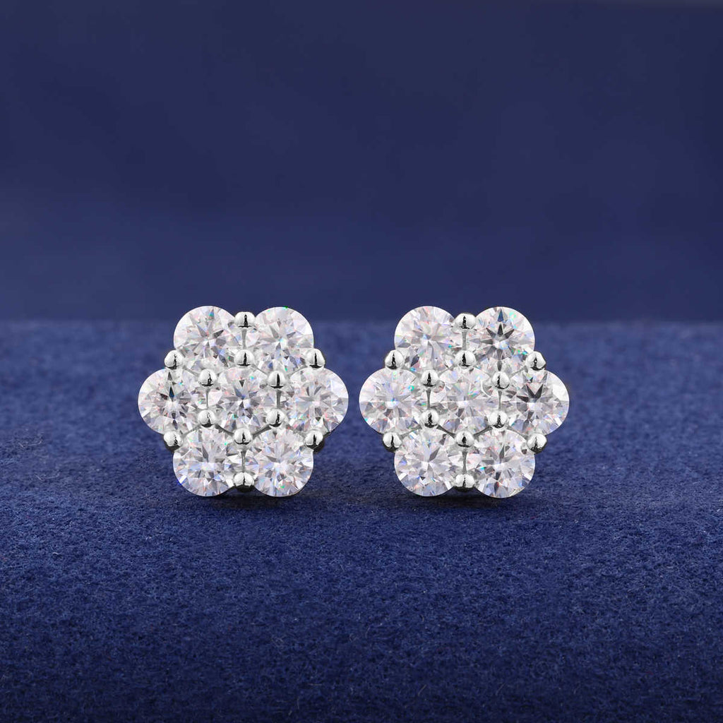 PENDIENTES DE FLOR MOISSANITA VVS DE 5.6 - 13mm - PLATA 925 - ORO BLANCO - Bling del Barrio