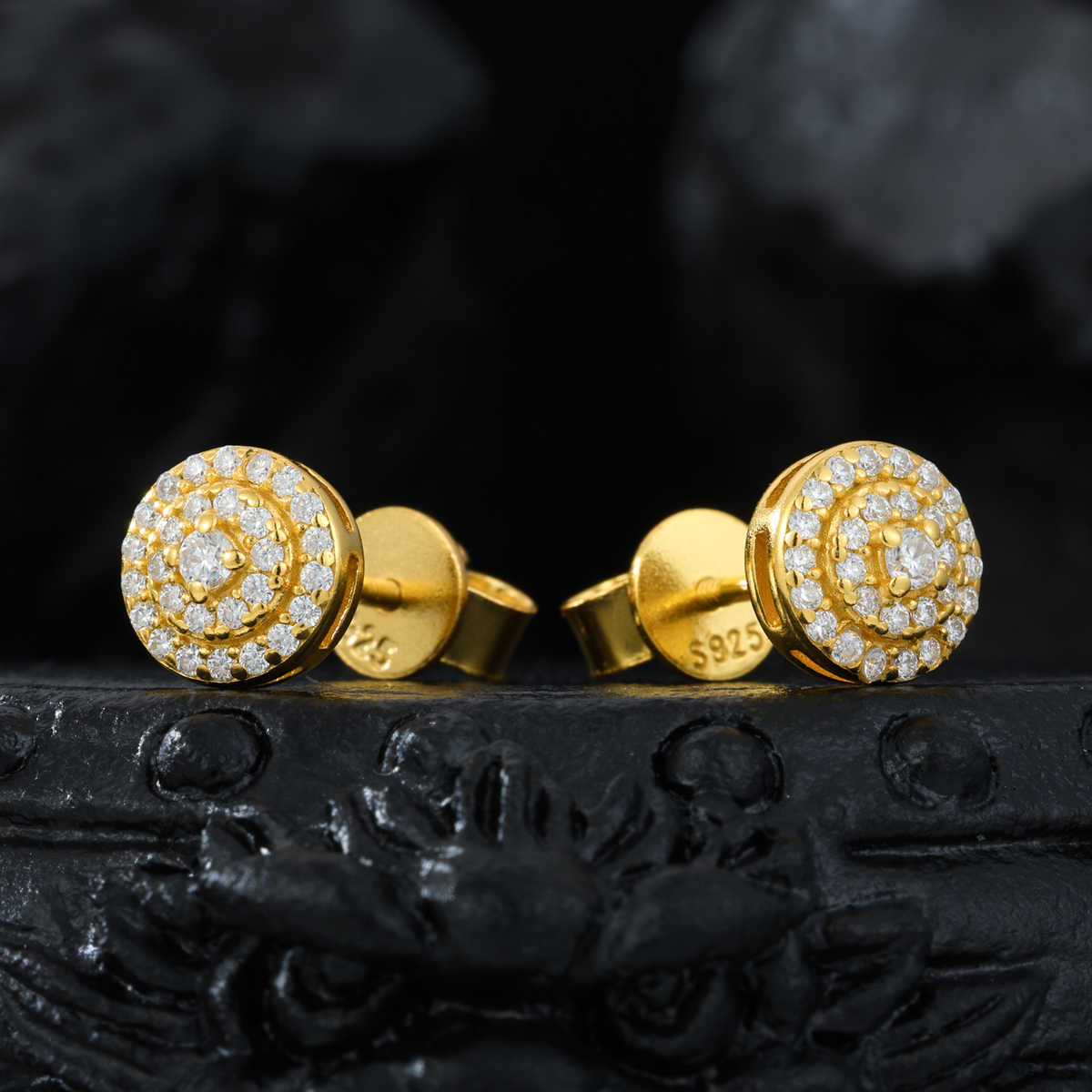 PENDIENTES DE TUERCA CON 3 FILAS MOISSANITA VVS - PLATA 925 - ORO - Bling del Barrio
