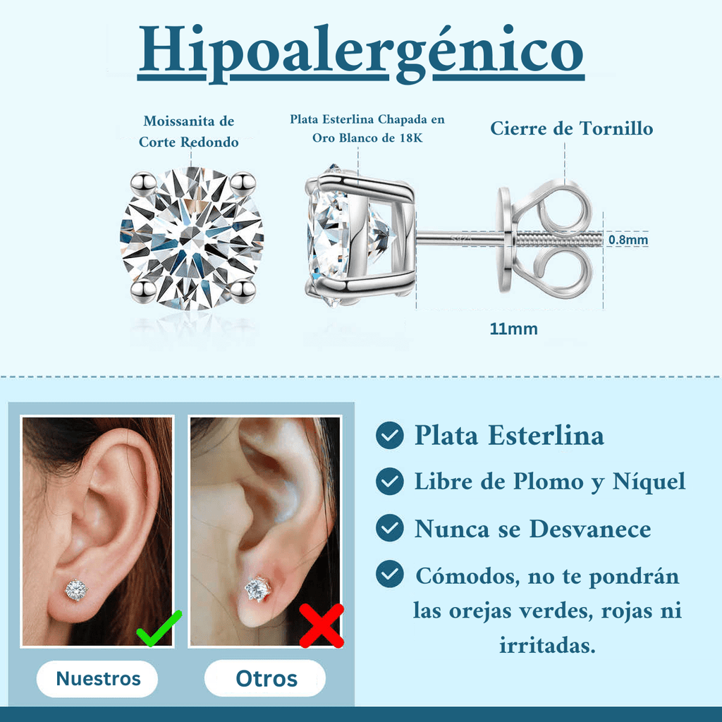 PENDIENTES DE TUERCA CON CIERRE DE ROSCA MOISSANITA VVS 3 - 10mm - PLATA 925 - REGALO GRATIS - Bling del Barrio