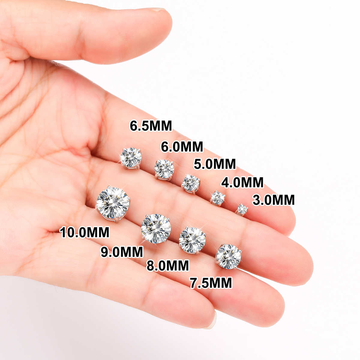 PENDIENTES DE TUERCA CON CIERRE DE ROSCA MOISSANITA VVS 3 - 10mm - PLATA 925 - REGALO GRATIS - Bling del Barrio