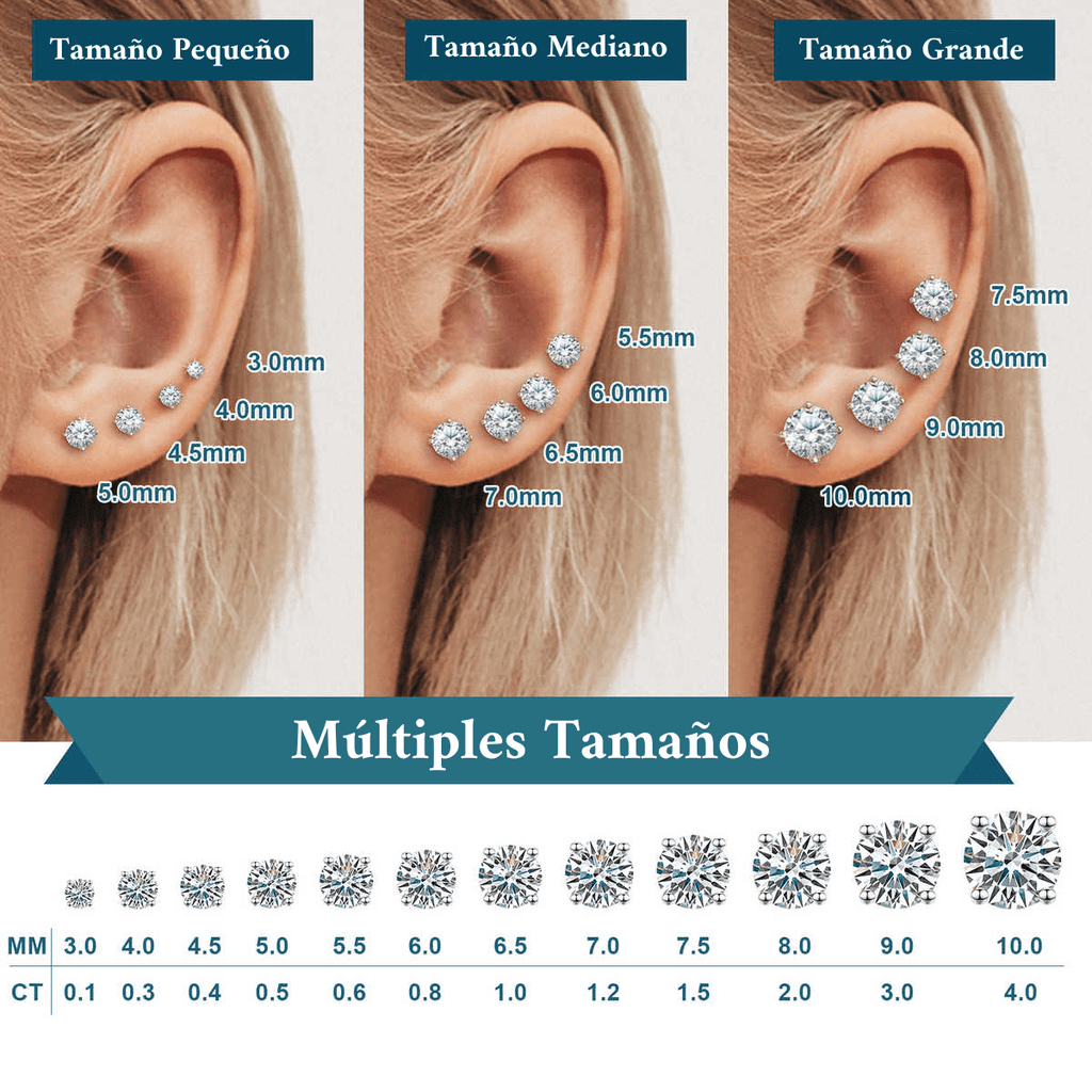 PENDIENTES DE TUERCA CON CIERRE DE ROSCA MOISSANITA VVS 3 - 10mm - PLATA 925 - REGALO GRATIS - Bling del Barrio