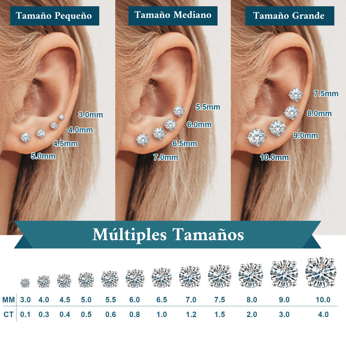 PENDIENTES DE TUERCA CON CIERRE DE ROSCA MOISSANITA VVS 3 - 10mm - PLATA 925 - REGALO GRATIS - Bling del Barrio