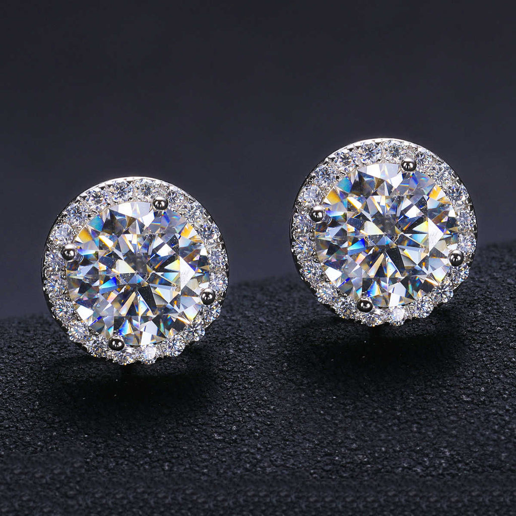 PENDIENTES DE TUERCA CON HALO MOISSANITA VVS - PLATA 925 - REGALO GRATIS - Bling del Barrio