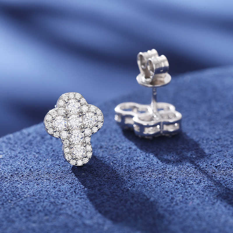PENDIENTES DE TUERCA EN FORMA DE CRUZ MOISSANITA VVS - PLATA 925 - ORO BLANCO - Bling del Barrio