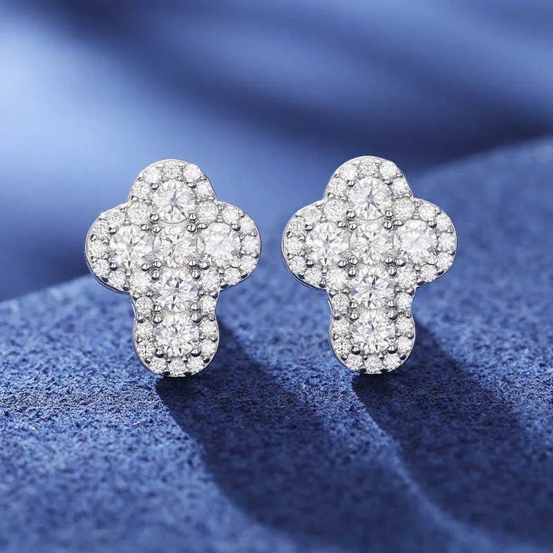 PENDIENTES DE TUERCA EN FORMA DE CRUZ MOISSANITA VVS - PLATA 925 - ORO BLANCO - Bling del Barrio