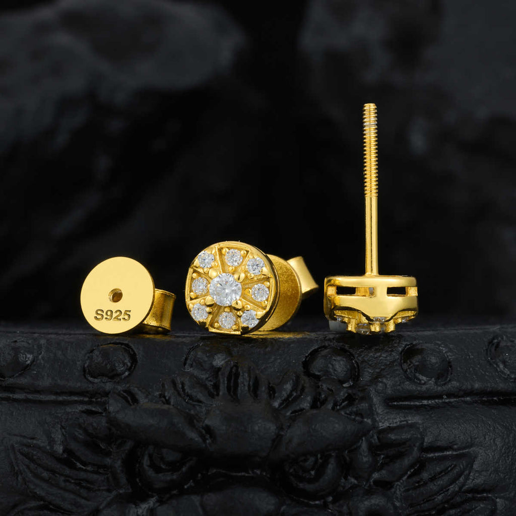 PENDIENTES DE TUERCA HALO CON MOISSANITA VVS - PLATA 925 - ORO - Bling del Barrio