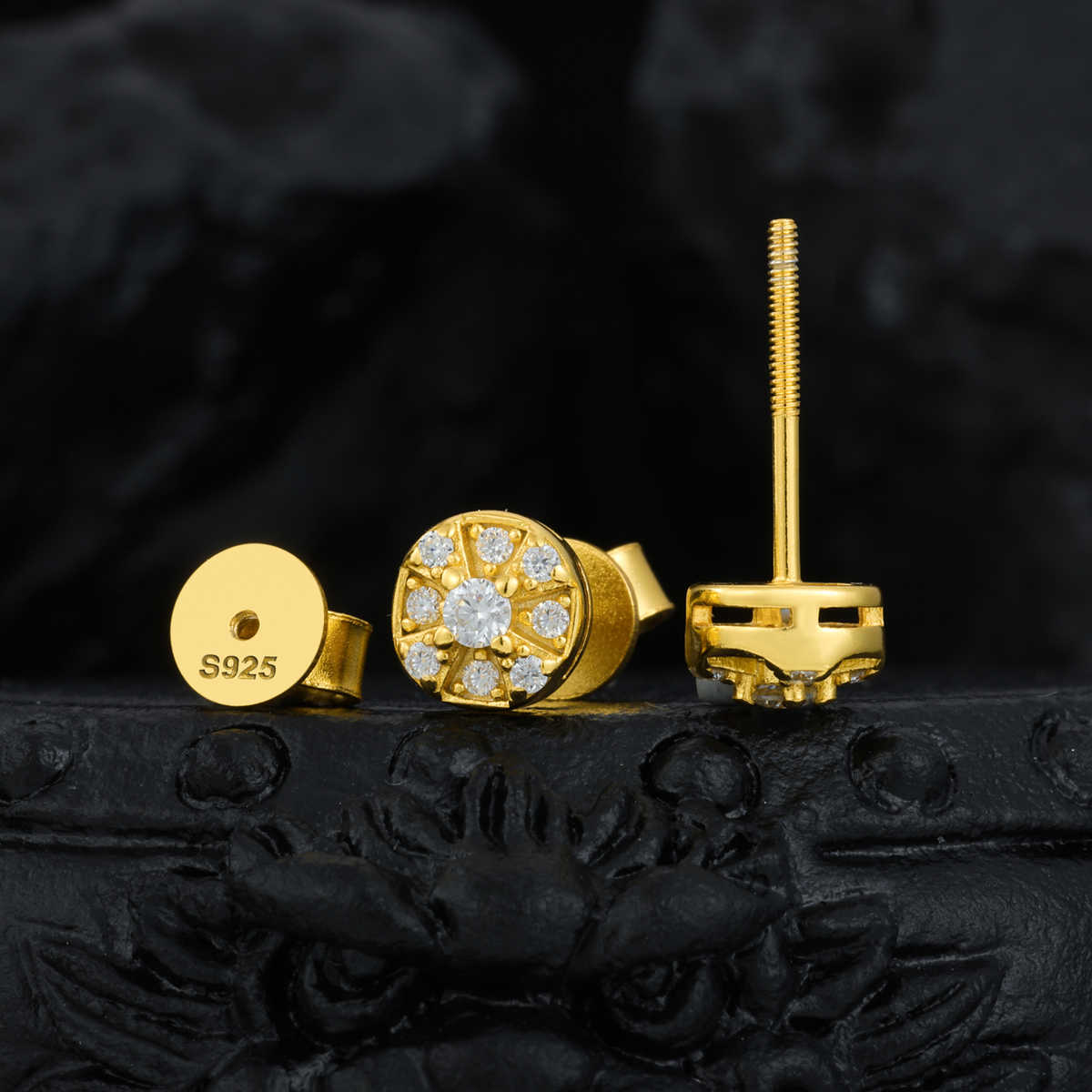 PENDIENTES DE TUERCA HALO CON MOISSANITA VVS - PLATA 925 - ORO - Bling del Barrio