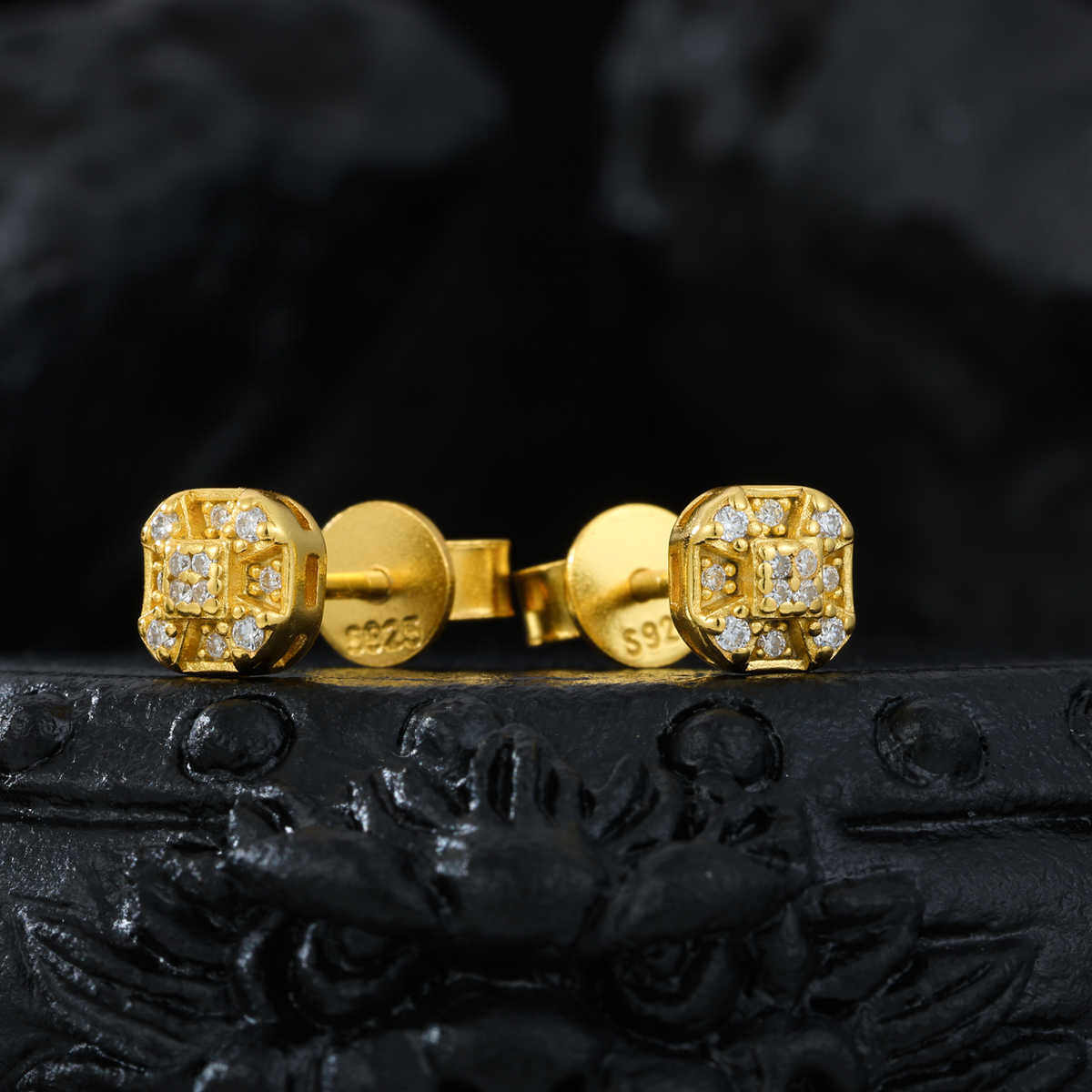 PENDIENTES GEOMÉTRICOS DE TUERCA MOISSANITA VVS - PLATA 925 - ORO - Bling del Barrio