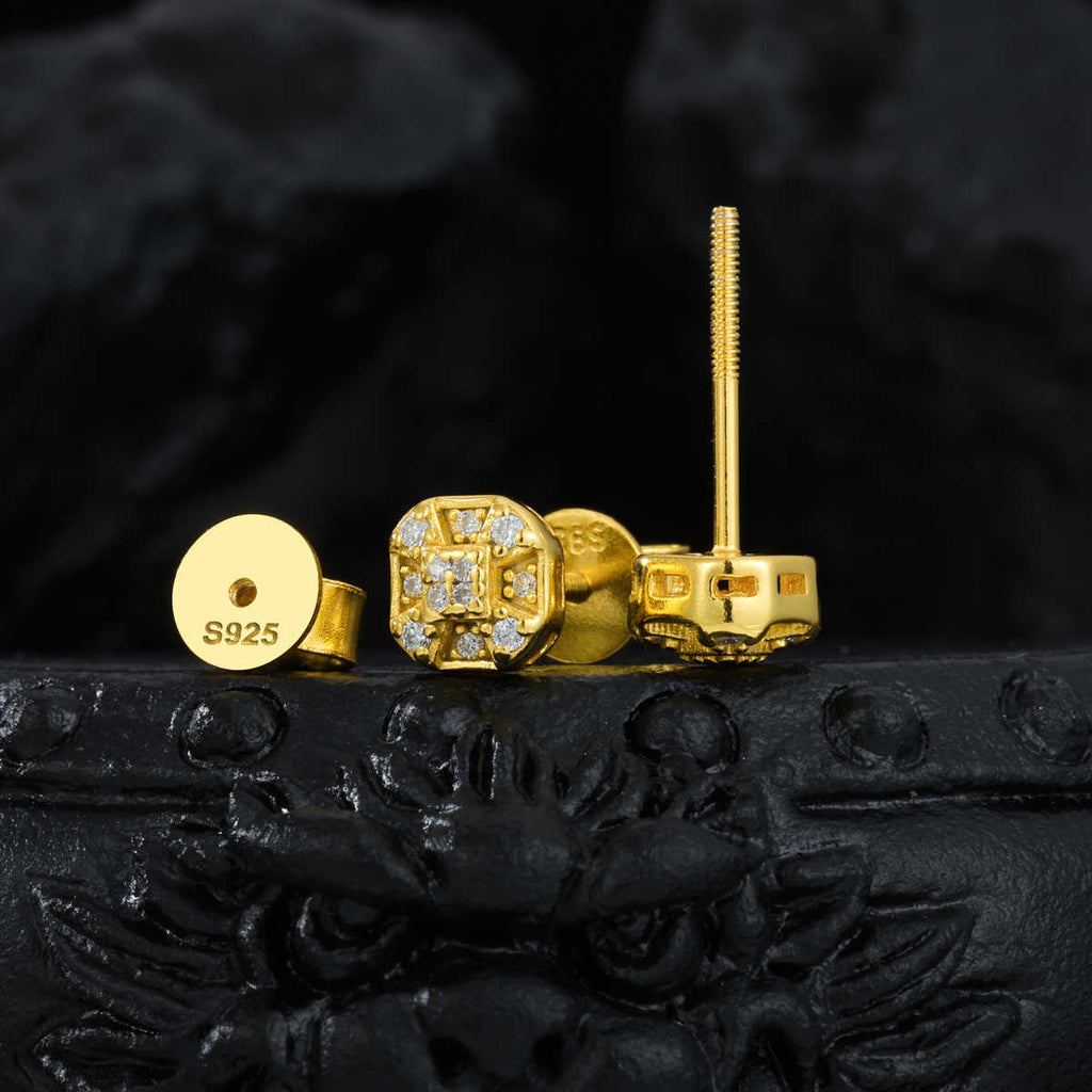 PENDIENTES GEOMÉTRICOS DE TUERCA MOISSANITA VVS - PLATA 925 - ORO - Bling del Barrio