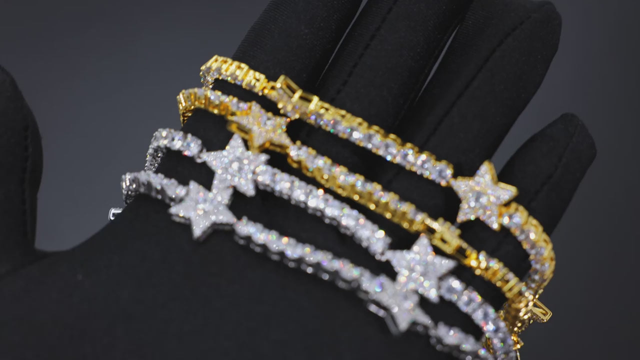 CADENA Y PULSERA TENIS ESTRELLAS DE MOISSANITA EN PLATA 925