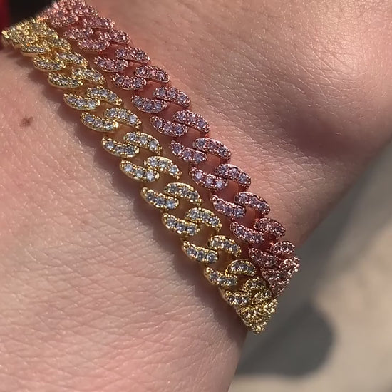 PULSERA DE ESLABONES CUBANOS DE CIRCÓN CHAPADA EN ORO DE 6mm - Bling del Barrio