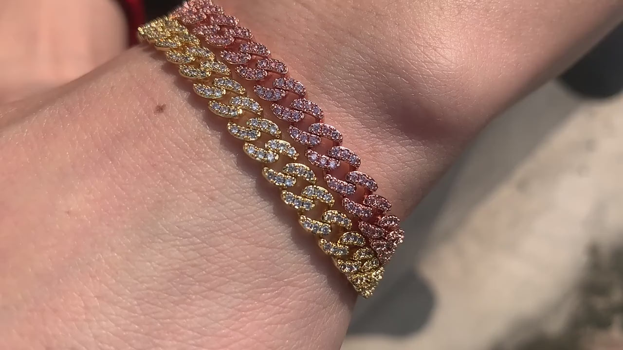 PULSERA DE ESLABONES CUBANOS DE CIRCÓN CHAPADA EN ORO DE 6mm - Bling del Barrio