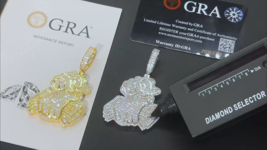 COLGANTE DE MANO CON DÓLARES MOISSANITA VVS 925 - ORO BLANCO/ORO - Bling del Barrio