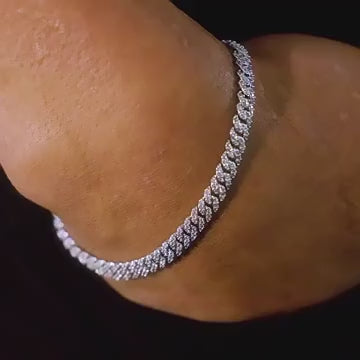 PULSERA DE ESLABONES CUBANOS DE MOISSANITA VVS EN ORO BLANCO PLATA 925 DE 6mm - Bling del Barrio