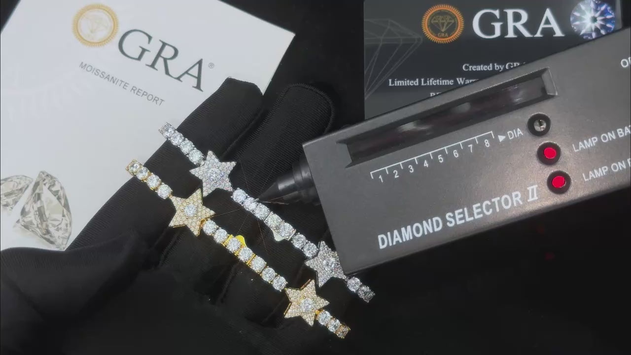 PULSERA TENIS DE ESTRELLAS MOISSANITA VVS 14mm - PLATA 925 - ORO/ORO BLANCO - Bling del Barrio