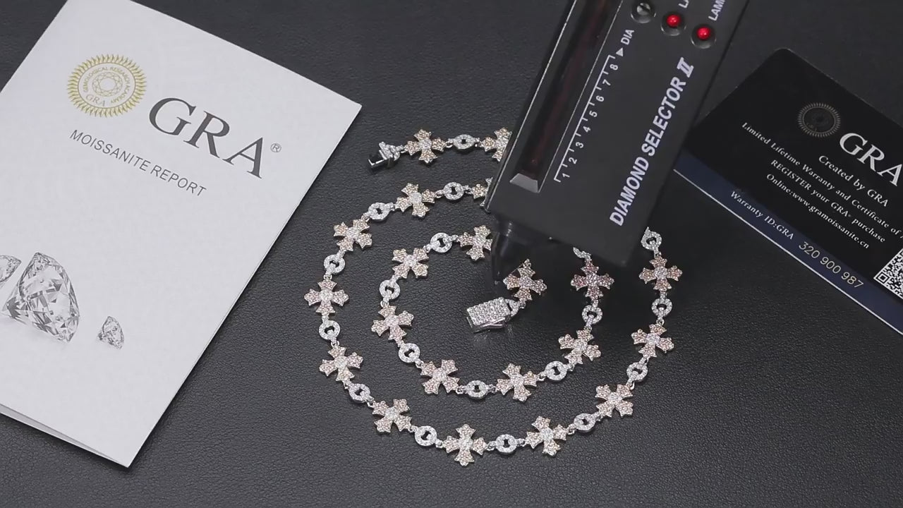 CADENA Y PULSERA DE CRUCES EN MOISSANITA 12MM – PLATA 925