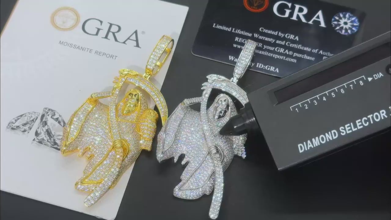 COLGANTE DE MOISSANITA VVS 925 GRIM REAPER - ORO/ORO BLANCO - Prime Reps