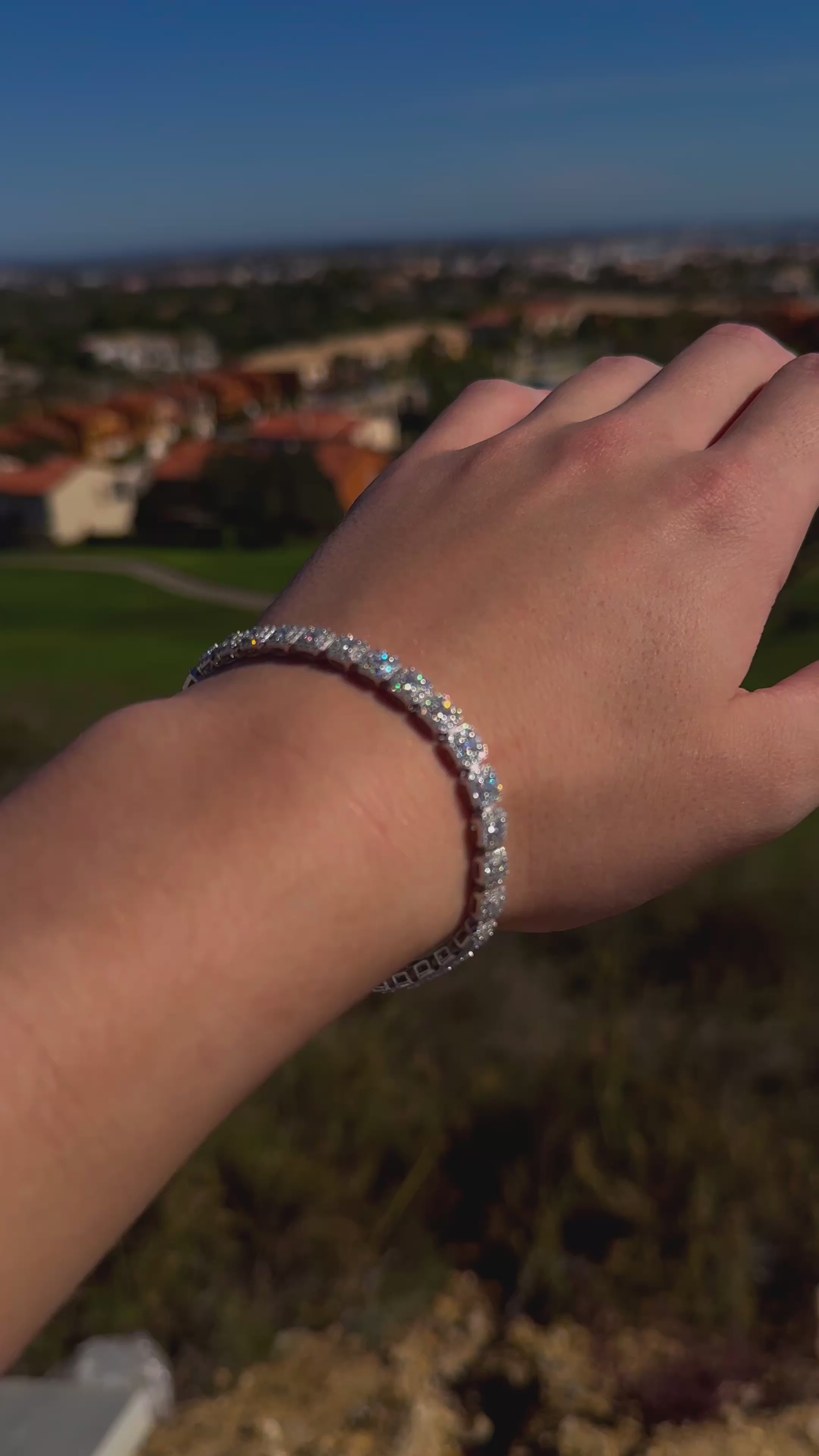 PULSERA TENIS HALO DE MOISSANITA CON ORO BLANCO DE 6mm