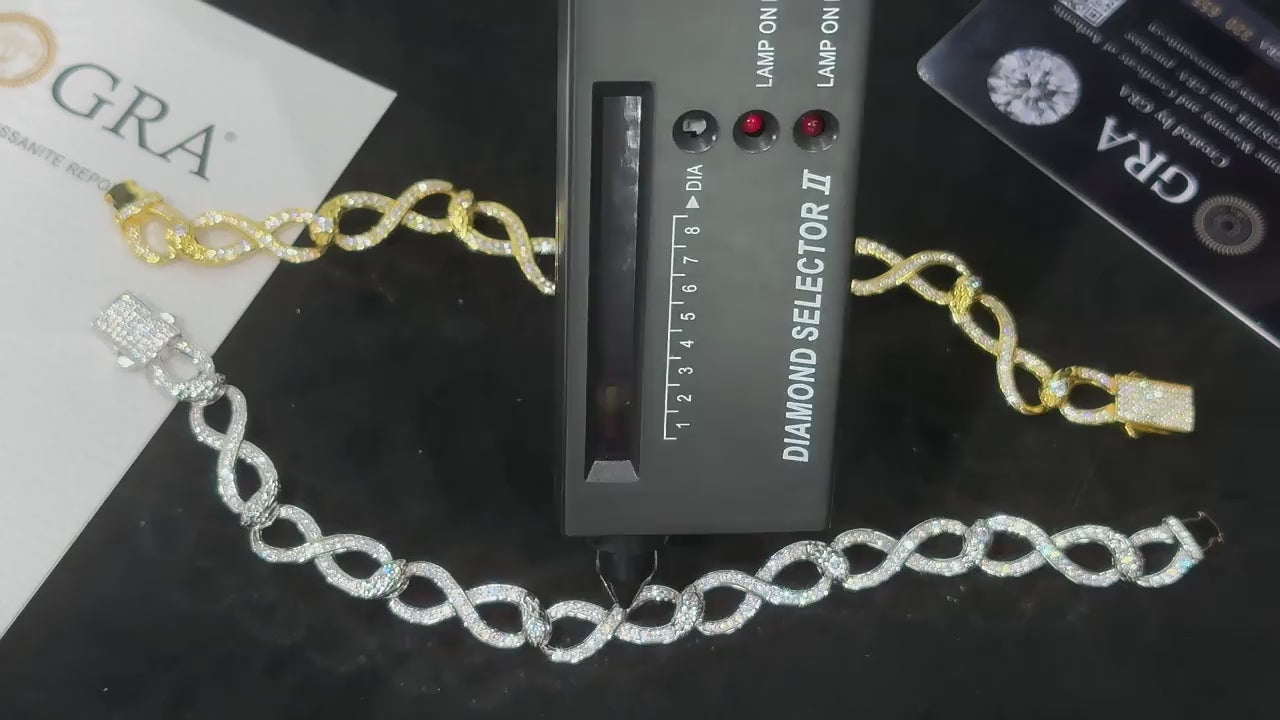 PULSERA CON DISEÑO INFINITO DE MOISSANITA CON ORO BLANCO