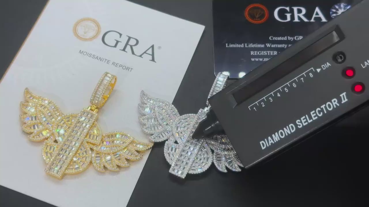 COLGANTE DOLLAR WINGS CON MOISSANITA VVS EN PLATA 925 - ORO BLANCO/ORO - Prime Reps
