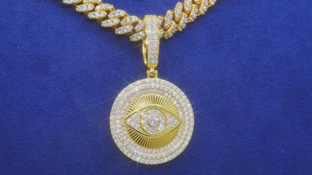 COLGANTE CÍRCULO EVIL EYE CON MOISSANITA VVS EN PLATA 925 - ORO/ORO BLANCO - Bling del Barrio