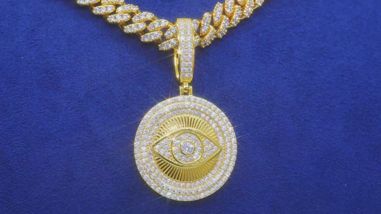 COLGANTE CÍRCULO EVIL EYE CON MOISSANITA VVS EN PLATA 925 - ORO/ORO BLANCO - Bling del Barrio