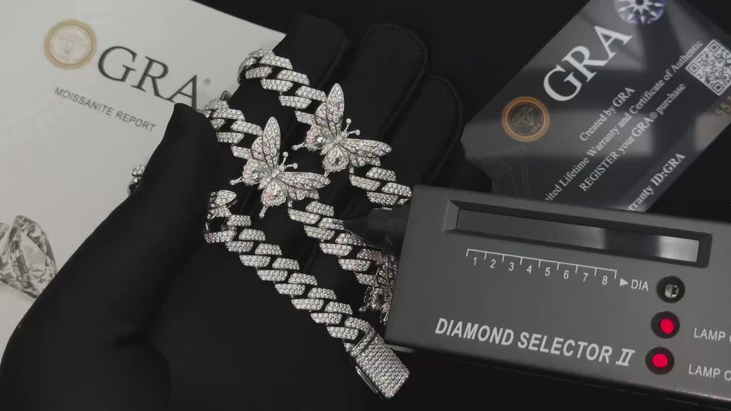 CADENA CUBANA DE MOISSANITA VVS CON MARIPOSAS DE 20mm - PLATA 925 - ORO BLANCO - Bling del Barrio