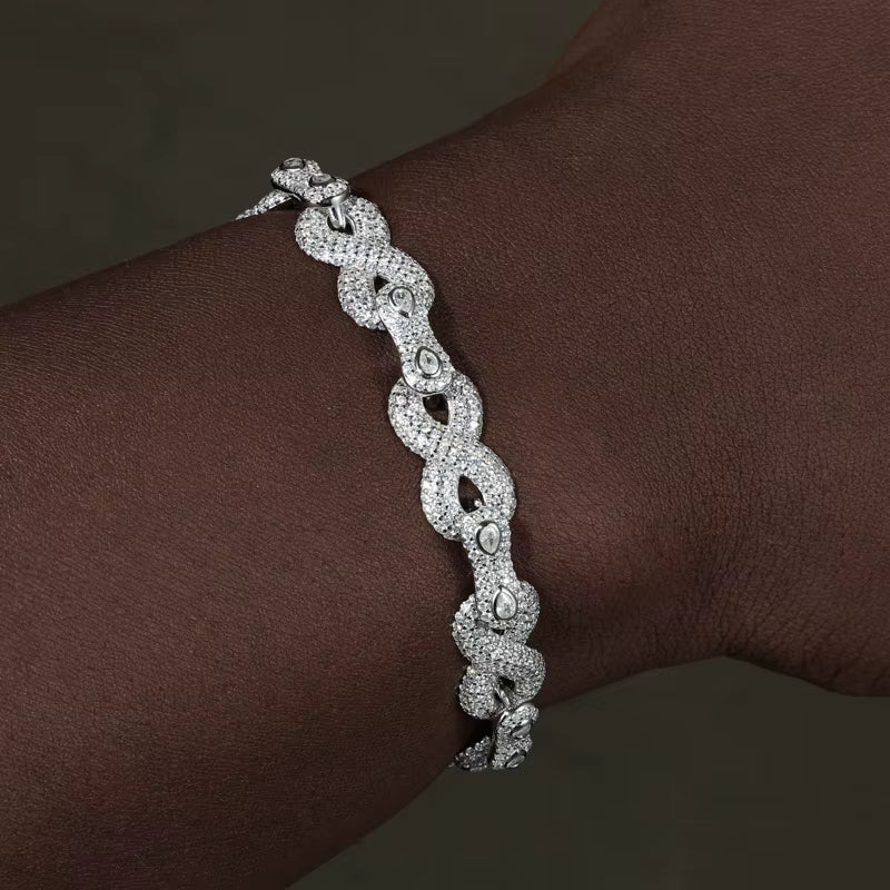 PULSERA CUBANA DE HALO INFINITO DE PLATA 925