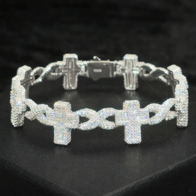 Pulsera Cross x Infinity Con Moissanita VVS En Plata 925 - Bling del Barrio