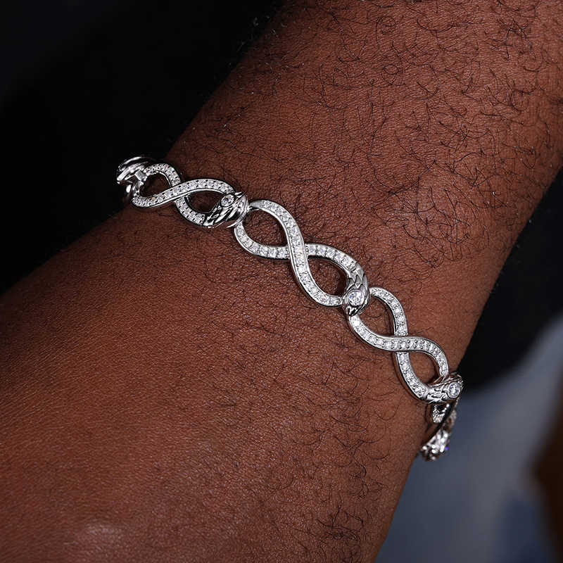 PULSERA CUBANA ESLABONES INFINITOS DE MOISSANITA VVS - PLATA 925 - ORO BLANCO - Bling del Barrio
