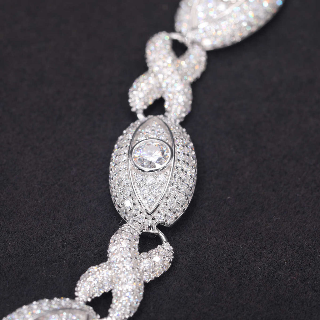 PULSERA CUBANA OJO TURCO DE MOISSANITA VVS - PLATA 925 - ORO BLANCO - Bling del Barrio