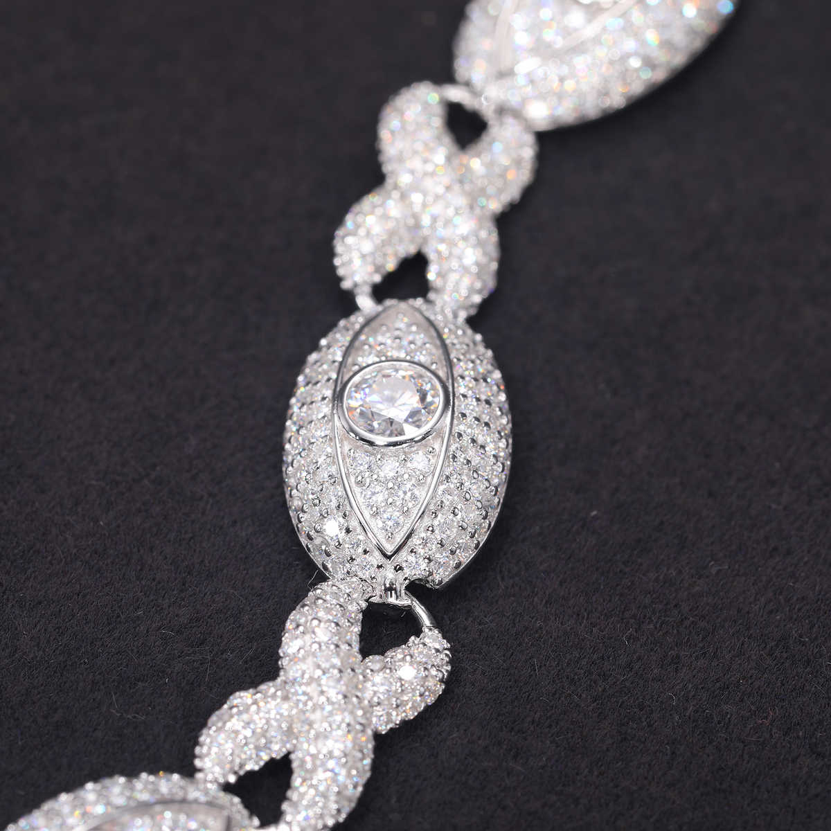PULSERA CUBANA OJO TURCO DE MOISSANITA VVS - PLATA 925 - ORO BLANCO - Bling del Barrio