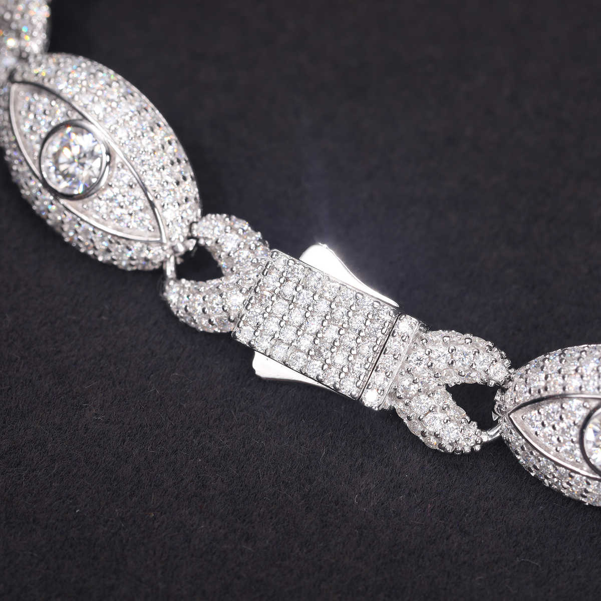 PULSERA CUBANA OJO TURCO DE MOISSANITA VVS - PLATA 925 - ORO BLANCO - Bling del Barrio