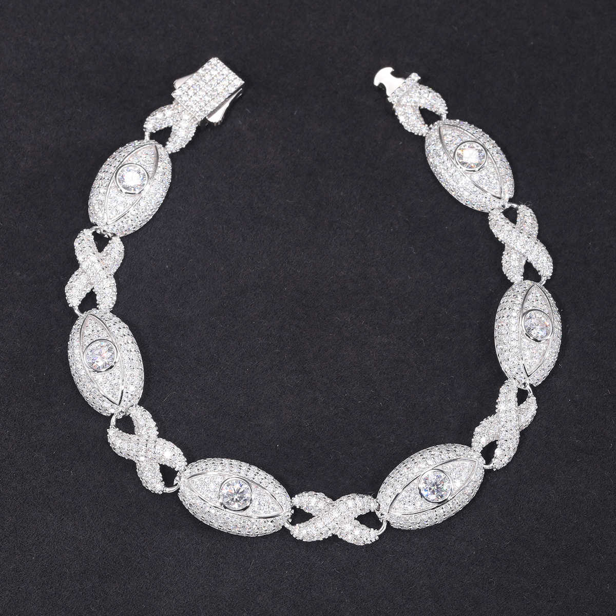 PULSERA CUBANA OJO TURCO DE MOISSANITA VVS - PLATA 925 - ORO BLANCO - Bling del Barrio
