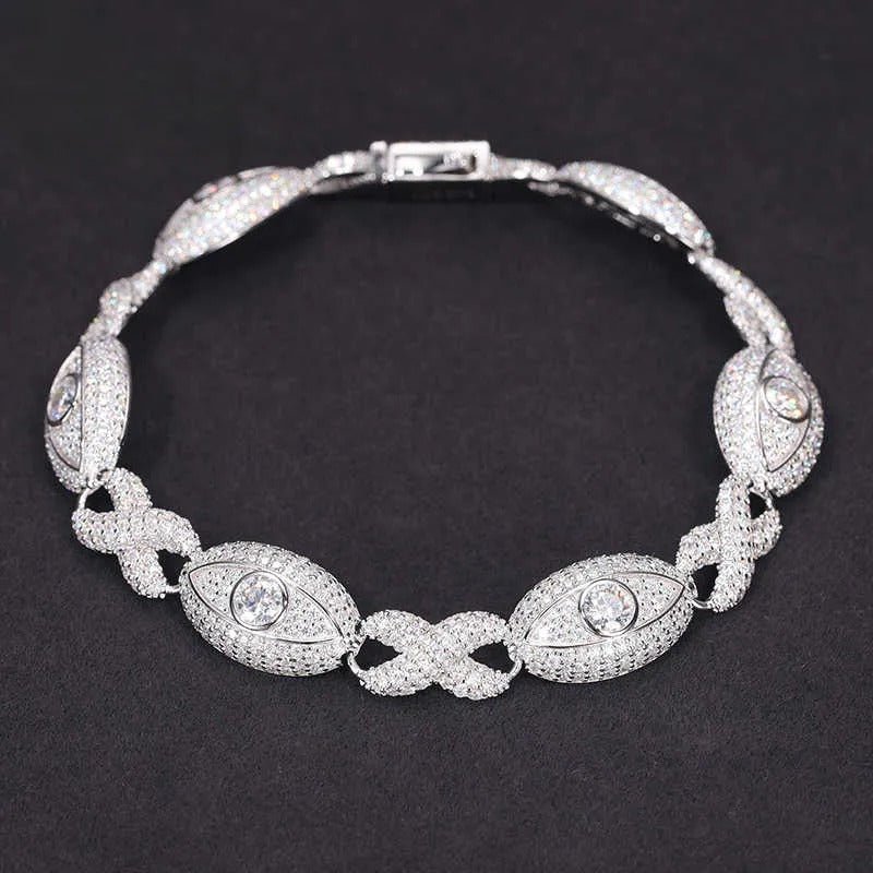 PULSERA CUBANA OJO TURCO DE MOISSANITA VVS - PLATA 925 - ORO BLANCO - Bling del Barrio