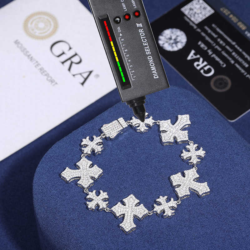 PULSERA DE CRUCES MOISSANITA VVS - PLATA 925 - ORO BLANCO - Bling del Barrio
