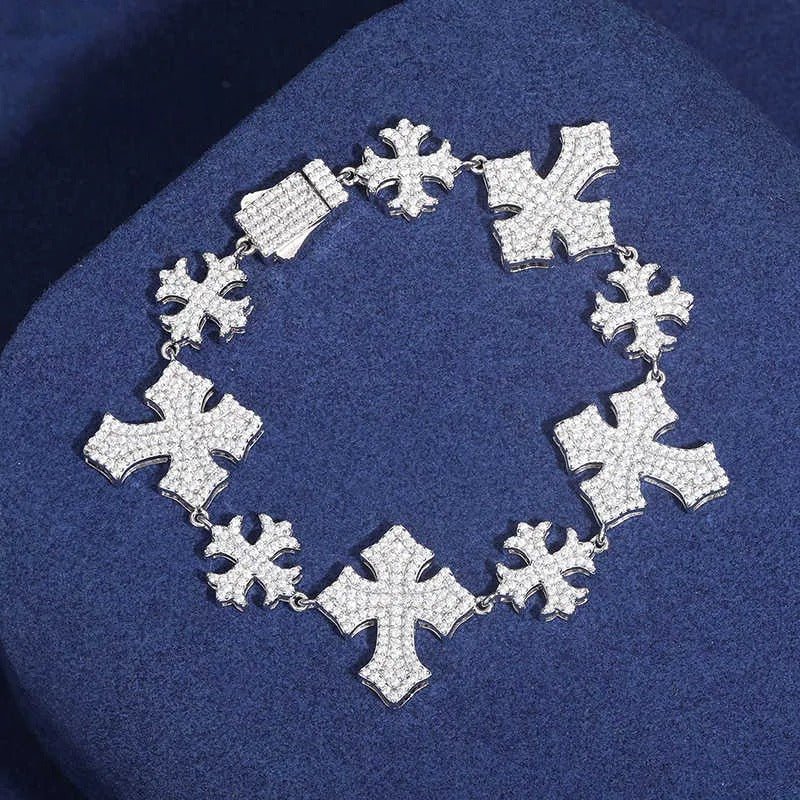 PULSERA DE CRUCES MOISSANITA VVS - PLATA 925 - ORO BLANCO - Bling del Barrio