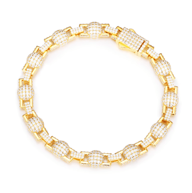 PULSERA DE ESLABONES CON CUENTAS DE MOISSANITA VVS 7mm - PLATA 925 - ORO - Bling del Barrio