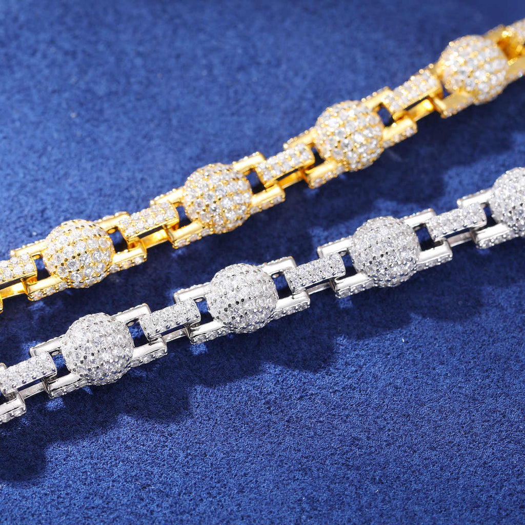 PULSERA DE ESLABONES CON CUENTAS DE MOISSANITA VVS 7mm - PLATA 925 - ORO - Bling del Barrio