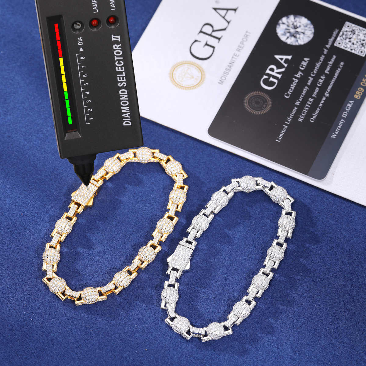 PULSERA DE ESLABONES CON CUENTAS DE MOISSANITA VVS 7mm - PLATA 925 - ORO - Bling del Barrio