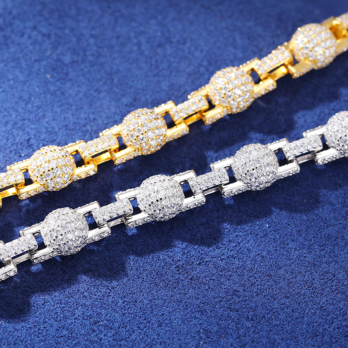 PULSERA DE ESLABONES CON CUENTAS DE MOISSANITA VVS 7mm - PLATA 925 - ORO BLANCO - Bling del Barrio