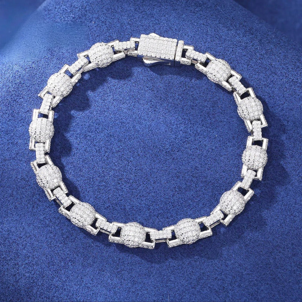 PULSERA DE ESLABONES CON CUENTAS DE MOISSANITA VVS 7mm - PLATA 925 - ORO BLANCO - Bling del Barrio