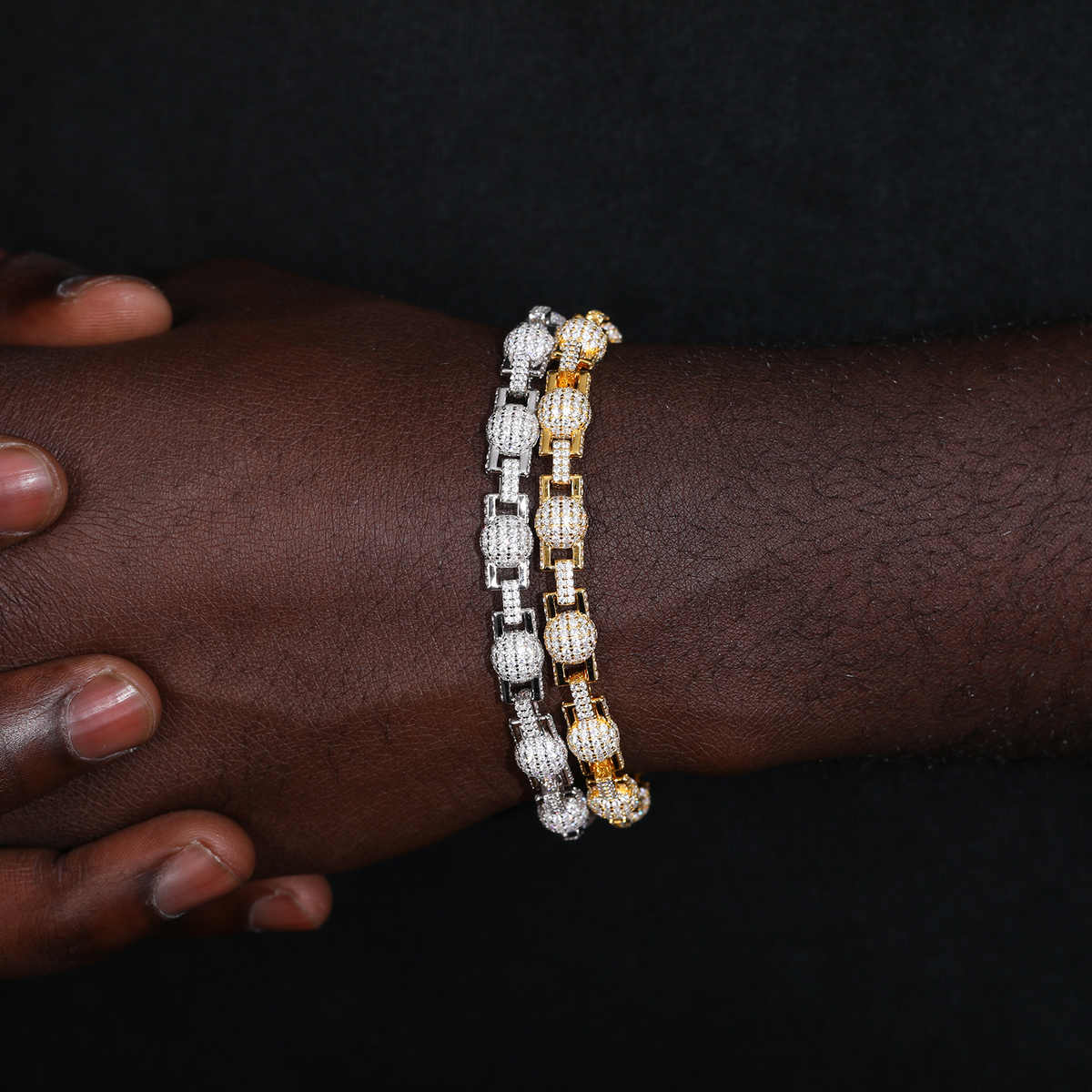 PULSERA DE ESLABONES CON CUENTAS DE MOISSANITA VVS 7mm - PLATA 925 - ORO BLANCO - Bling del Barrio