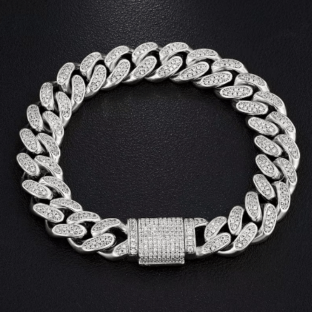 PULSERA DE ESLABONES CUBANOS CON MOISSANITA VVS - ORO/ORO BLANCO - PLATA 925 - 12.5MM - Bling del Barrio