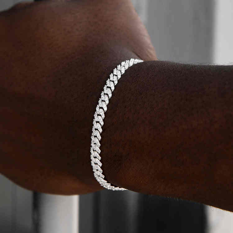 PULSERA DE ESLABONES CUBANOS MOISSANITA VVS DE 6mm - ORO/ORO BLANCO - PLATA 925 - Bling del Barrio