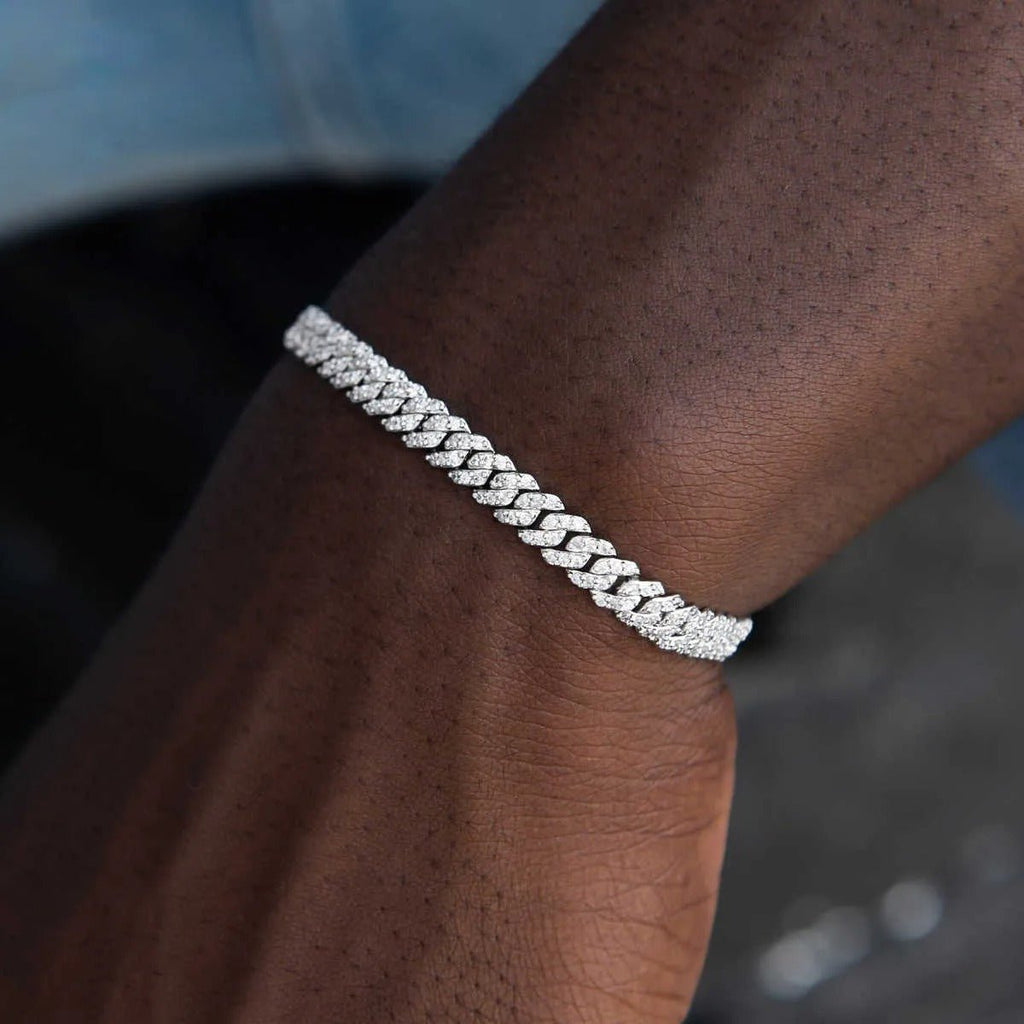 PULSERA DE ESLABONES CUBANOS MOISSANITA VVS DE 6mm - ORO/ORO BLANCO - PLATA 925 - Bling del Barrio