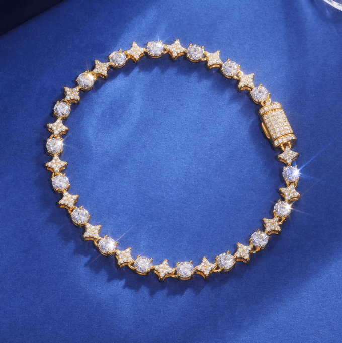 Pulsera De Estrellas Moissanita VVS Con Oro/Oro Blanco - Bling del Barrio